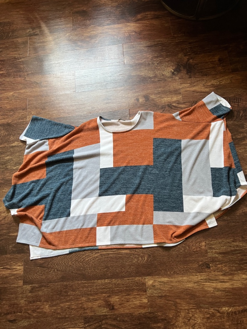 Colorblock Oversized Knit Top - Rust, Slate Gray & Cream